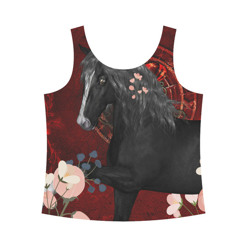 Black horse with flowers All Over Print Tank Top for Women (Model T43)