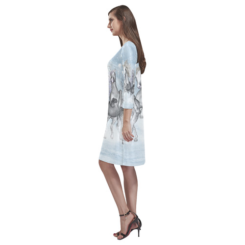 Awesome white wild horses Rhea Loose Round Neck Dress(Model D22)
