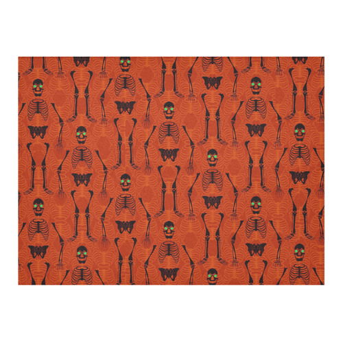 Black & Orange Skeletons Cotton Linen Tablecloth 52"x 70"