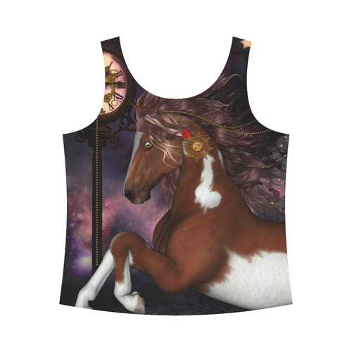 Awesome steampunk horse with clocks gears All Over Print Tank Top for Women (Model T43)