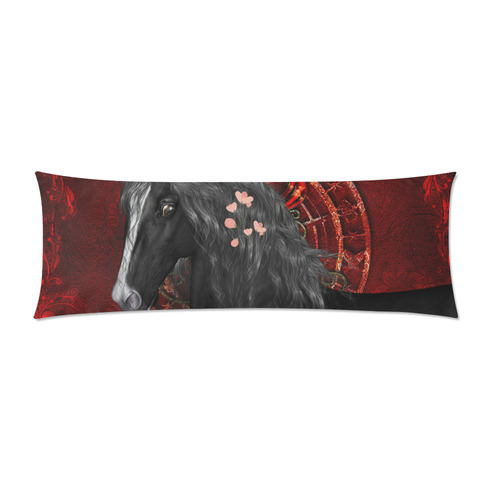 Black horse with flowers Custom Zippered Pillow Case 21"x60"(Two Sides)