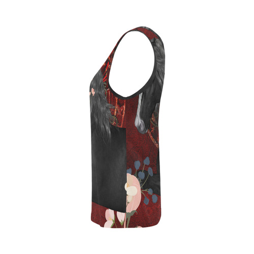 Black horse with flowers All Over Print Tank Top for Women (Model T43)