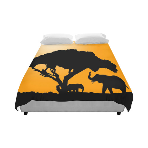 African Elephants Sunset Silhouette Duvet Cover 86"x70" ( All-over-print)