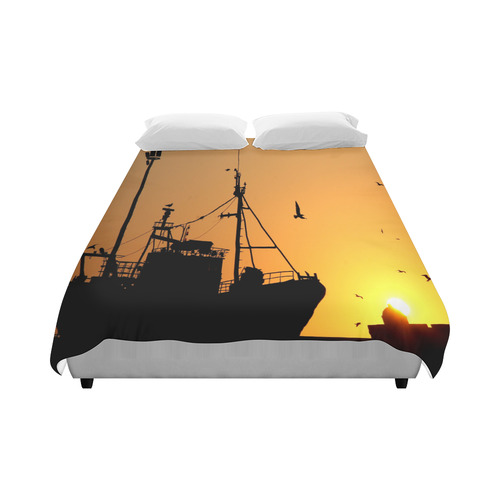 Ship At Sea Sunset Silhouette Duvet Cover 86"x70" ( All-over-print)
