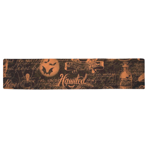 Black & Orange Haunted Halloween 2 Table Runner 16x72 inch