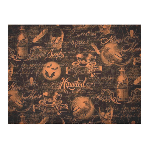 Black & Orange Haunted Halloween Cotton Linen Tablecloth 52"x 70"