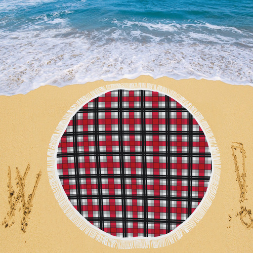 Plaid tartan red black Circular Beach Shawl 59"x 59"
