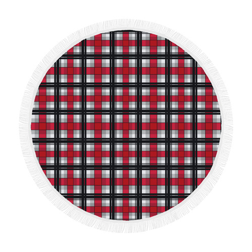 Plaid tartan red black Circular Beach Shawl 59"x 59"