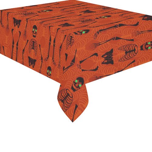 Black & Orange Skeletons Cotton Linen Tablecloth 52"x 70"