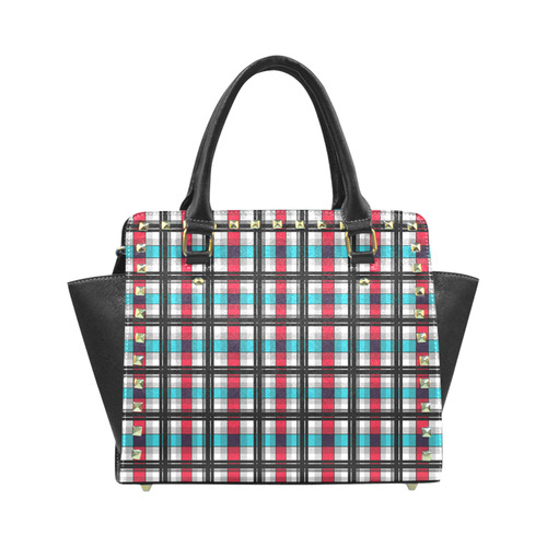 Plaid tartan red blue black Rivet Shoulder Handbag (Model 1645)