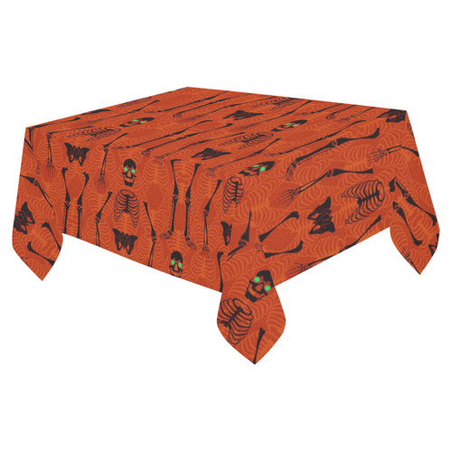 Black & Orange Skeletons Cotton Linen Tablecloth 52"x 70"