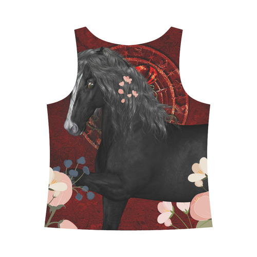 Black horse with flowers All Over Print Tank Top for Women (Model T43)