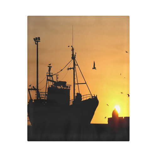 Ship At Sea Sunset Silhouette Duvet Cover 86"x70" ( All-over-print)