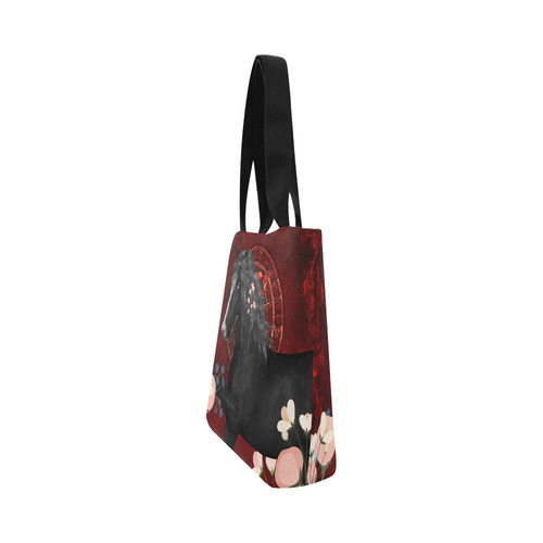 Black horse with flowers Canvas Tote Bag (Model 1657)