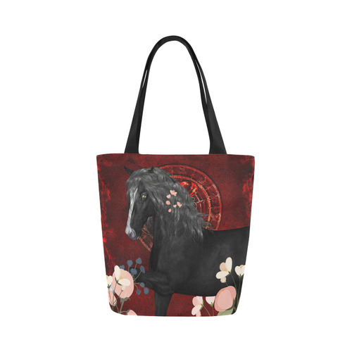Black horse with flowers Canvas Tote Bag (Model 1657)
