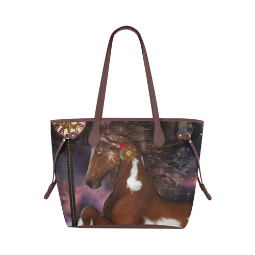 Awesome steampunk horse with clocks gears Clover Canvas Tote Bag (Model 1661)