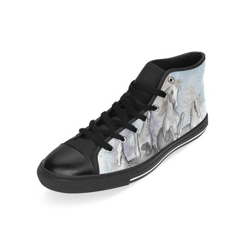 Awesome white wild horses High Top Canvas Women's Shoes/Large Size (Model 017)