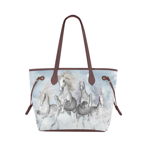 Awesome white wild horses Clover Canvas Tote Bag (Model 1661)