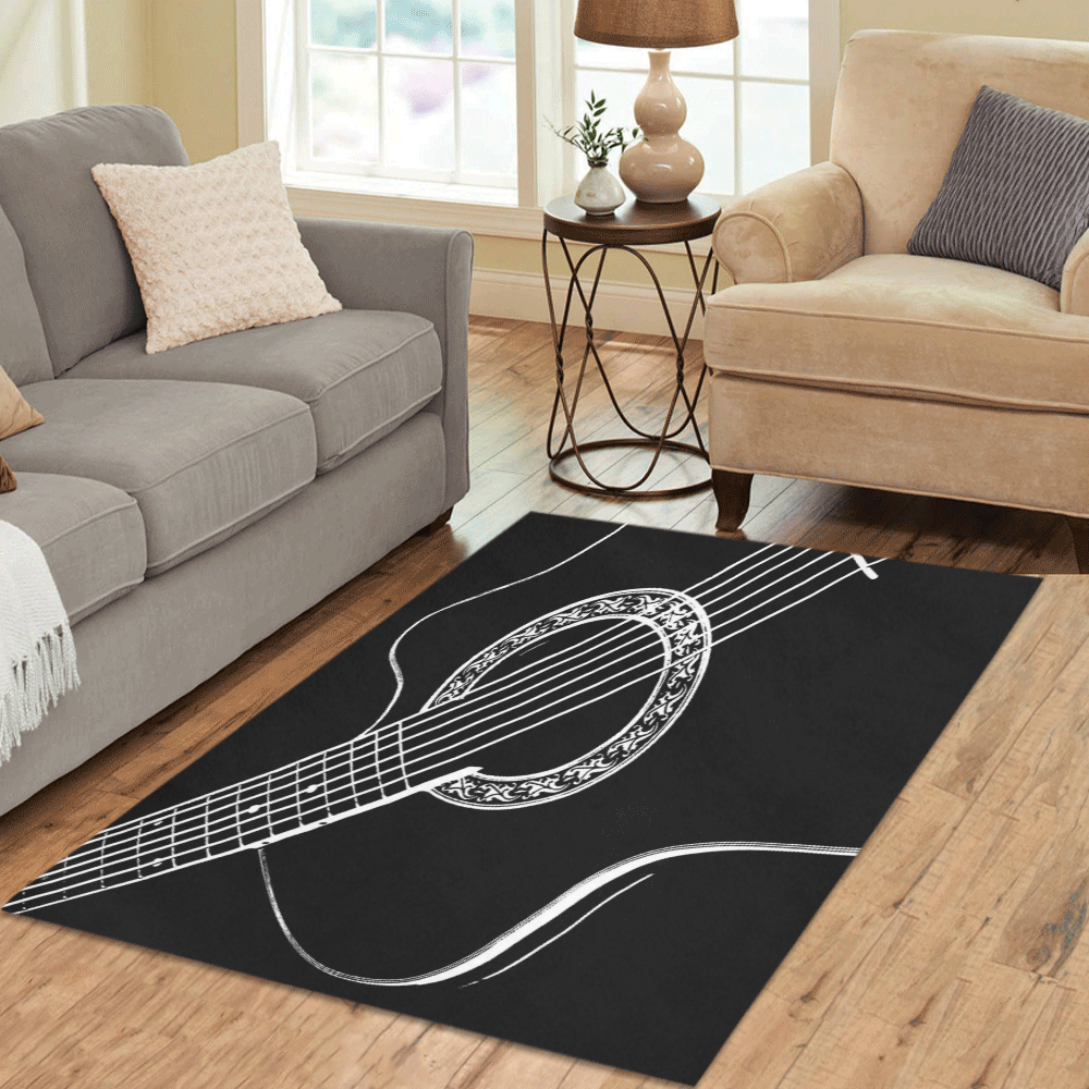 Black & White Acoustic Guitar Area Rug 5'3''x4' ID D1822560