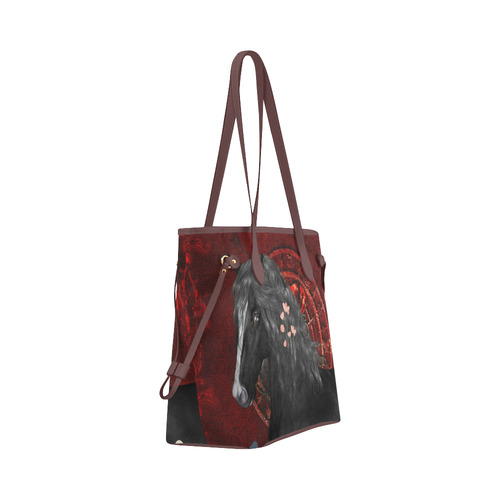 Black horse with flowers Clover Canvas Tote Bag (Model 1661)