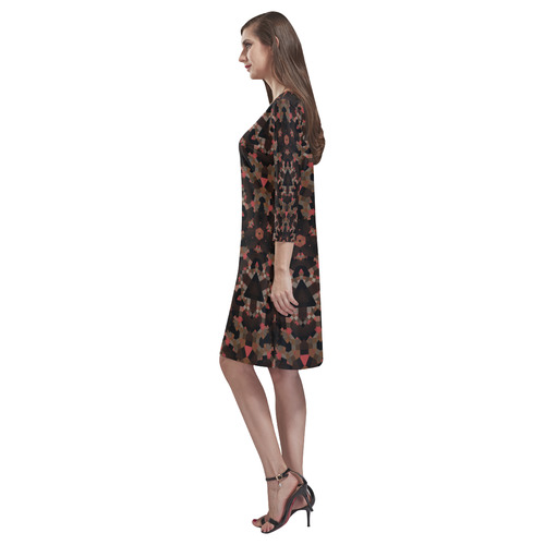 Brown and Copper Geometric Rhea Loose Round Neck Dress(Model D22)