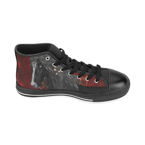 Black horse with flowers High Top Canvas Women's Shoes/Large Size (Model 017)