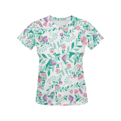 Cute Floral Pink Lavender Watercolor Pattern All Over Print T-Shirt for Women (USA Size) (Model T40)