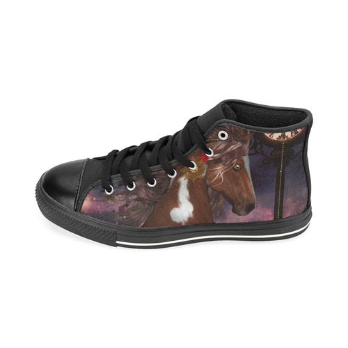 Awesome steampunk horse with clocks gears High Top Canvas Women's Shoes/Large Size (Model 017)
