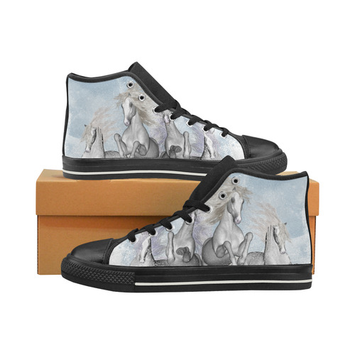 Awesome white wild horses High Top Canvas Women's Shoes/Large Size (Model 017)