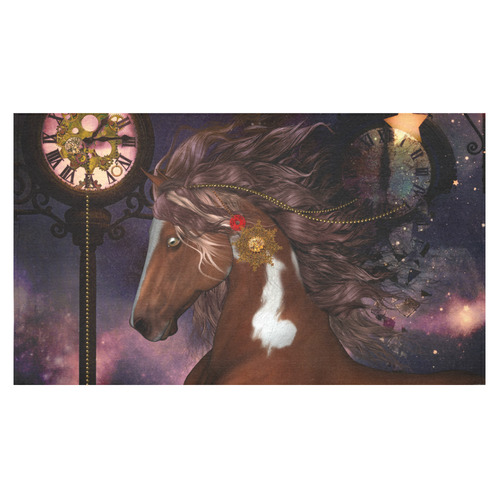 Awesome steampunk horse with clocks gears Cotton Linen Tablecloth 60"x 104"
