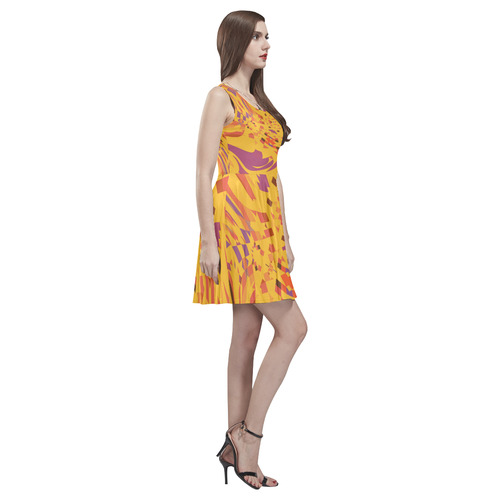 Golden Yellow Autumn Abstract Thea Sleeveless Skater Dress(Model D19)