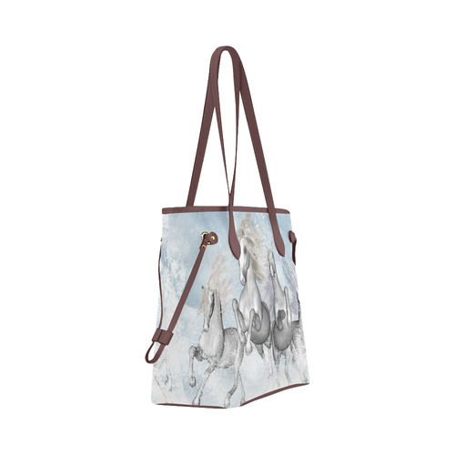 Awesome white wild horses Clover Canvas Tote Bag (Model 1661)