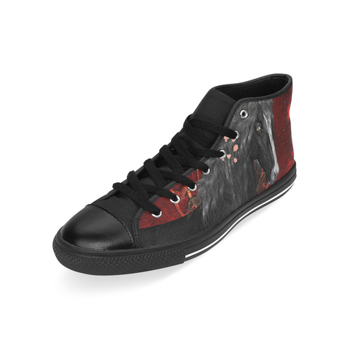 Black horse with flowers Men’s Classic High Top Canvas Shoes /Large Size (Model 017)
