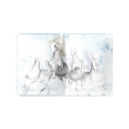 Awesome white wild horses Men's Leather Wallet (Model 1612)