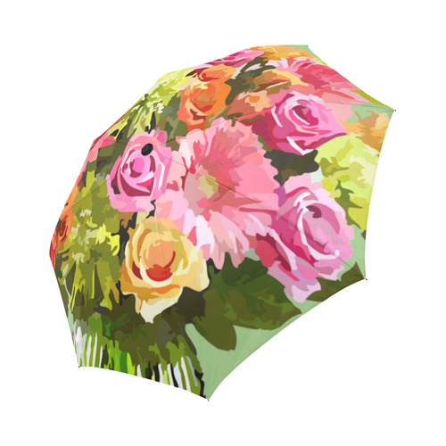 Pink Orange Green Roses Daisies Floral Auto-Foldable Umbrella (Model U04)