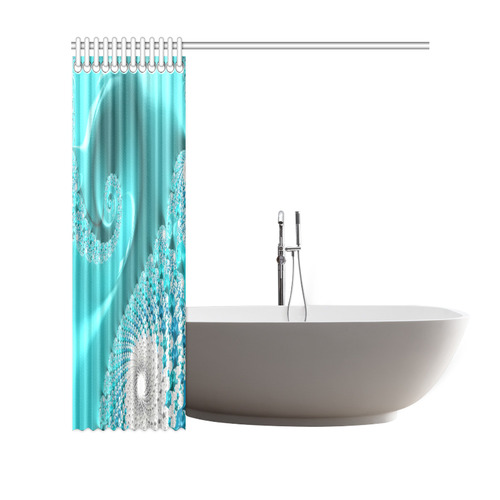 Aqua Blue Spiral Fractal Abstract Art Shower Curtain 69"x70"