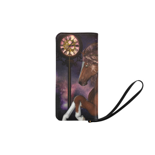 Awesome steampunk horse with clocks gears Women's Clutch Purse (Model 1637)