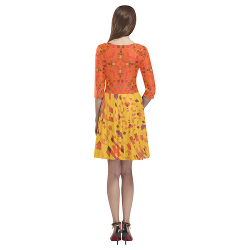 Fun Stylish Orange and Yellow Mosaic Tethys Half-Sleeve Skater Dress(Model D20)