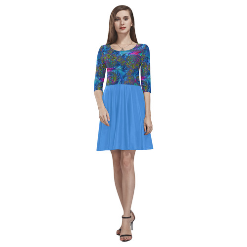 Sea Fans and Rainbow Coral Fractal Abstract Tethys Half-Sleeve Skater Dress(Model D20)