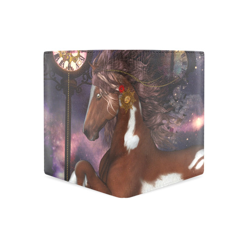 Awesome steampunk horse with clocks gears Men's Leather Wallet (Model 1612)