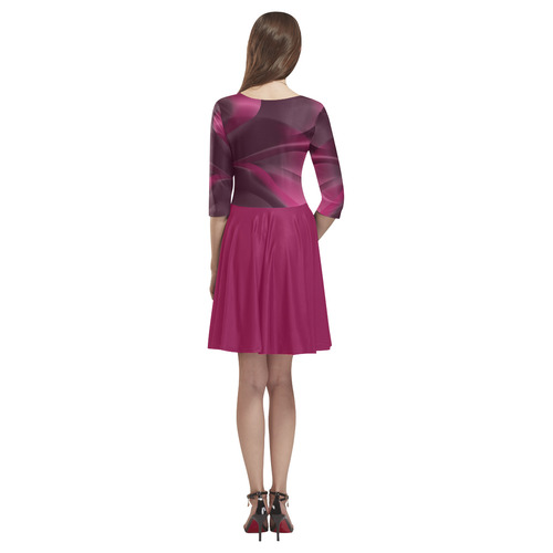 Fuchsia Pink Satin Shadows Fractal Abstract Tethys Half-Sleeve Skater Dress(Model D20)