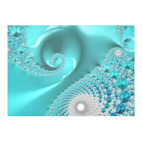 Aqua Blue Spiral Fractal Abstract Art Cotton Linen Tablecloth 60"x 84"