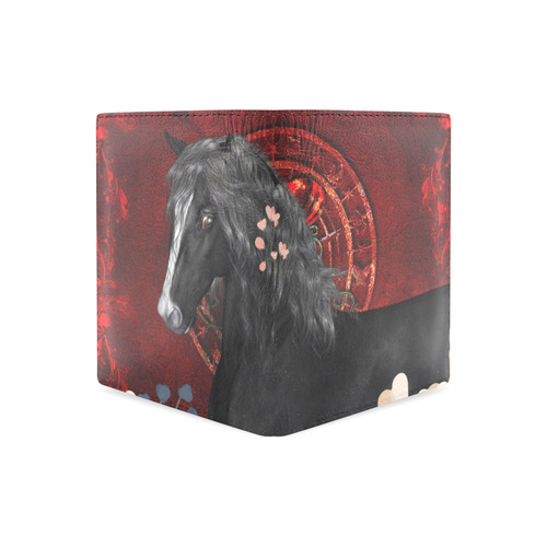 Black horse with flowers Men's Leather Wallet (Model 1612)