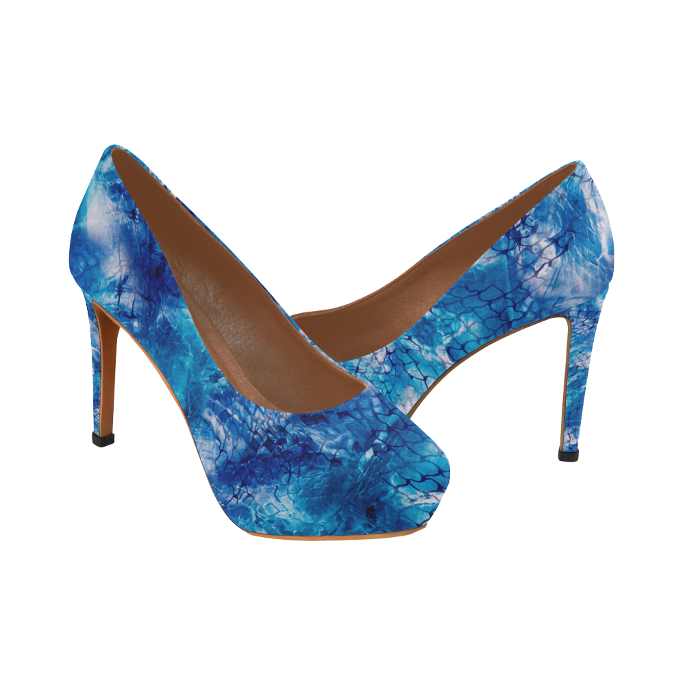 Ladies Print High Heels Ocean Beach Blue Net Print Women's High Heels