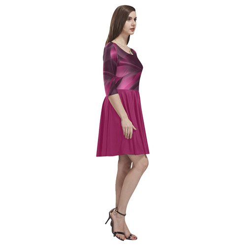 Fuchsia Pink Satin Shadows Fractal Abstract Tethys Half-Sleeve Skater Dress(Model D20)