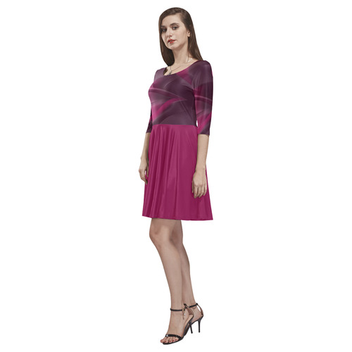 Fuchsia Pink Satin Shadows Fractal Abstract Tethys Half-Sleeve Skater Dress(Model D20)