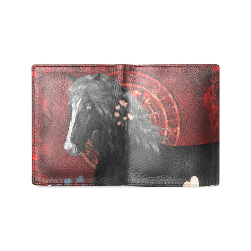 Black horse with flowers Men's Leather Wallet (Model 1612)