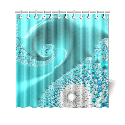 Aqua Blue Spiral Fractal Abstract Art Shower Curtain 69"x70"