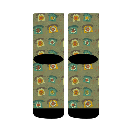 On the Line - Retro Telephone Pattern Crew Socks