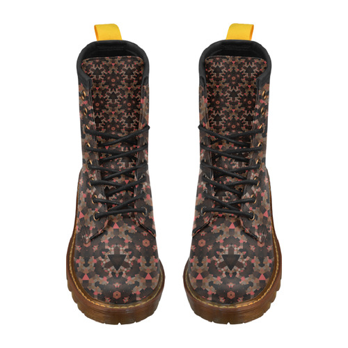 Brown and Copper Geometric  Pattern High Grade PU Leather Martin Boots For Women Model 402H